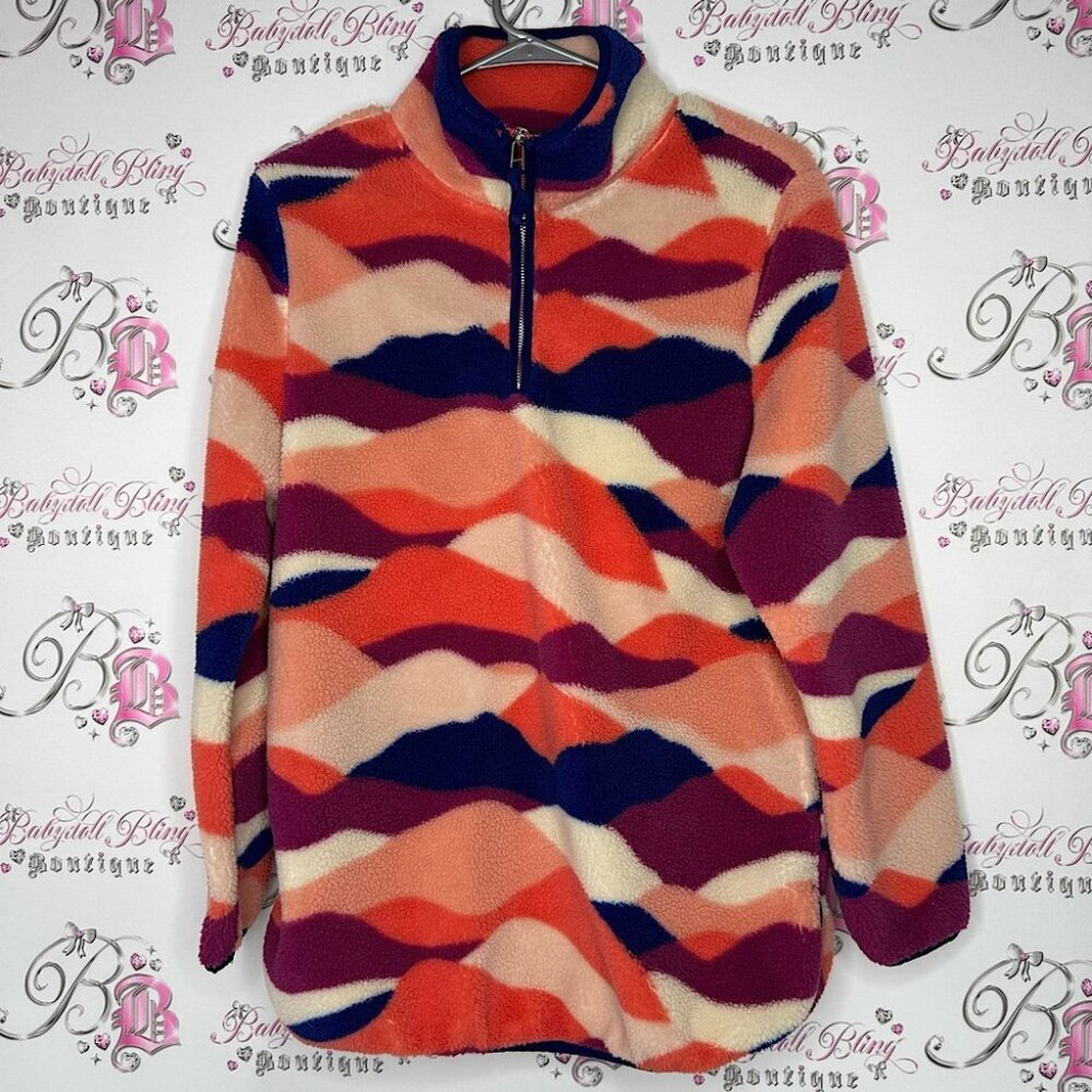 Mountain & isles sweater pull over half zip camo colorful orange blue purple